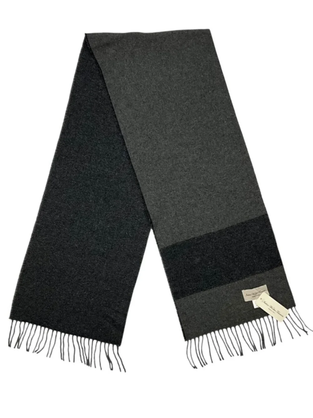 Italian Woollen Treasures Wool Scarf Gray Blue Striped Fringe NEW
